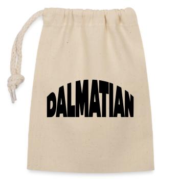 Dalmatiner, Dalmatian Schriftzug - Verschließbarer Geschenkbeutel aus Baumwolle (14x20cm) - Natur - Vorne