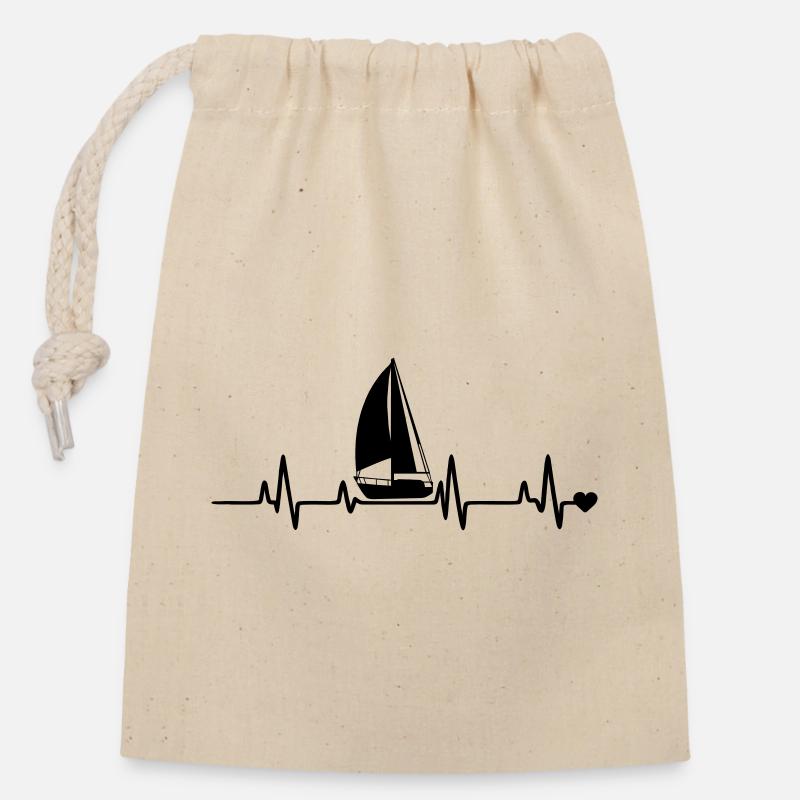 Voilier - Sac cadeau en coton avec cordon (14 x 20 cm) - nature