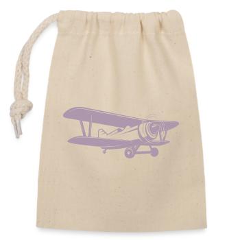 Pilote de biplan Rétro Minimaliste - Sac cadeau en coton avec cordon (14 x 20 cm) - nature - Devant