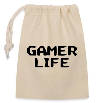 Lässiger Gamer Life Schriftzug - Verschließbarer Geschenkbeutel aus Baumwolle (14x20cm) - Natur - Vorne