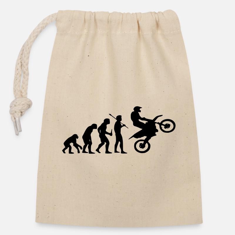 Evolution Monkey au Motocross - Sac cadeau en coton avec cordon (14 x 20 cm) - nature