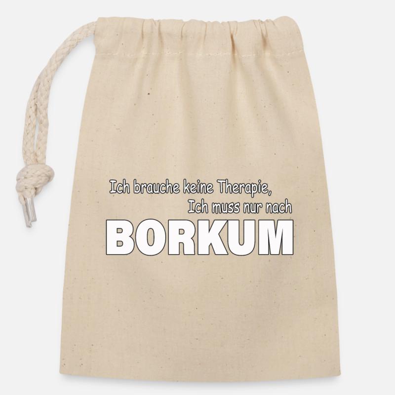 Therapie BORKUM - Verschließbarer Geschenkbeutel aus Baumwolle (14x20cm) - Natur