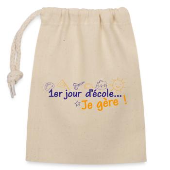 1st day of school I manage! Blue and orange - Closable cotton gift bag (14x20cm) - nature - Front