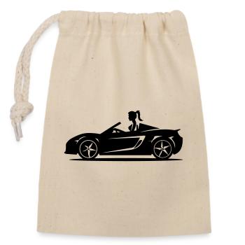 Auto Cabrio Frau - Verschließbarer Geschenkbeutel aus Baumwolle (14x20cm) - Natur - Vorne