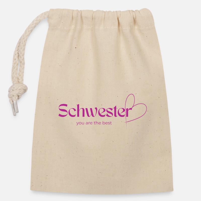 Schwesterherz_the_best - Closable cotton gift bag (14x20cm) - nature