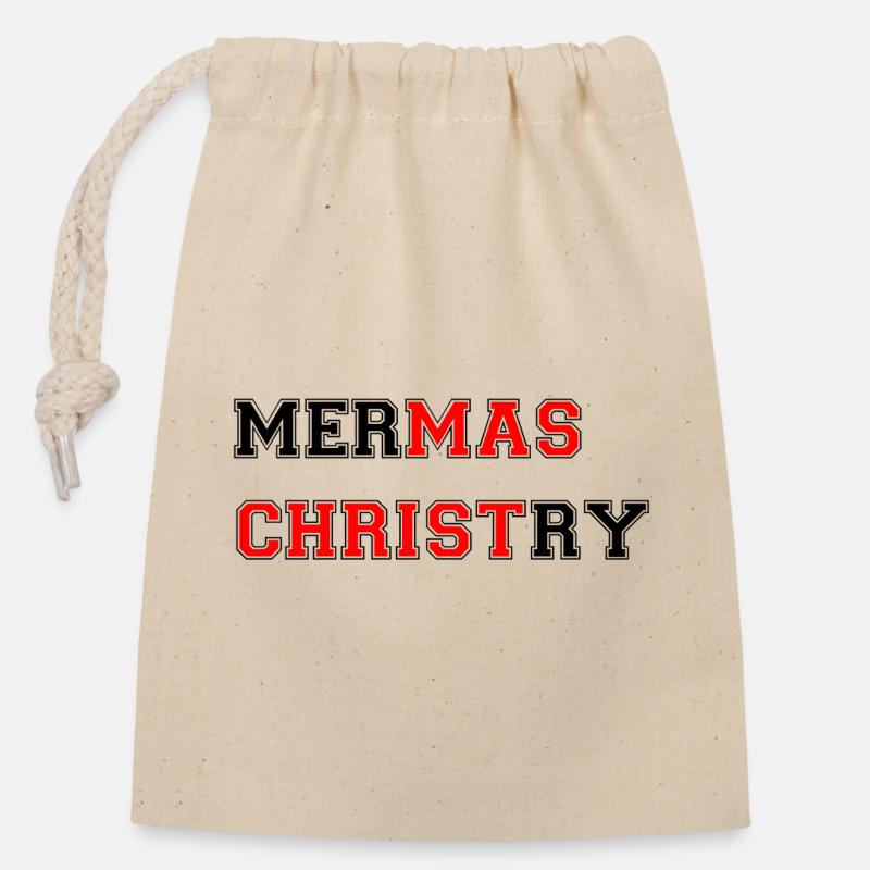 Merry Christmas - Sac cadeau en coton avec cordon (14 x 20 cm) - nature