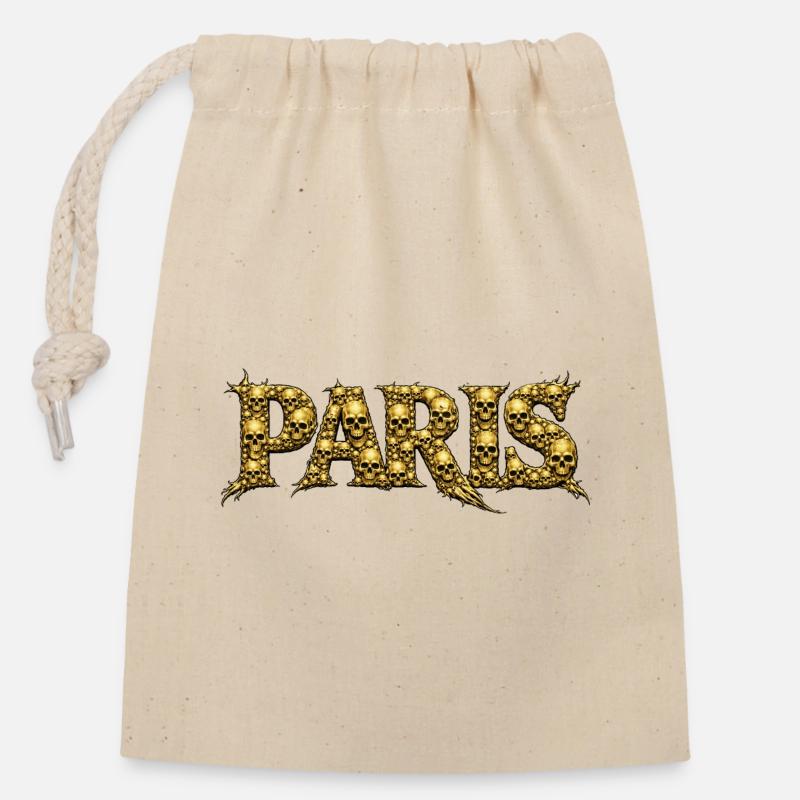 PARIS Schädel-Schrift - Verschließbarer Geschenkbeutel aus Baumwolle (14x20cm) - Natur