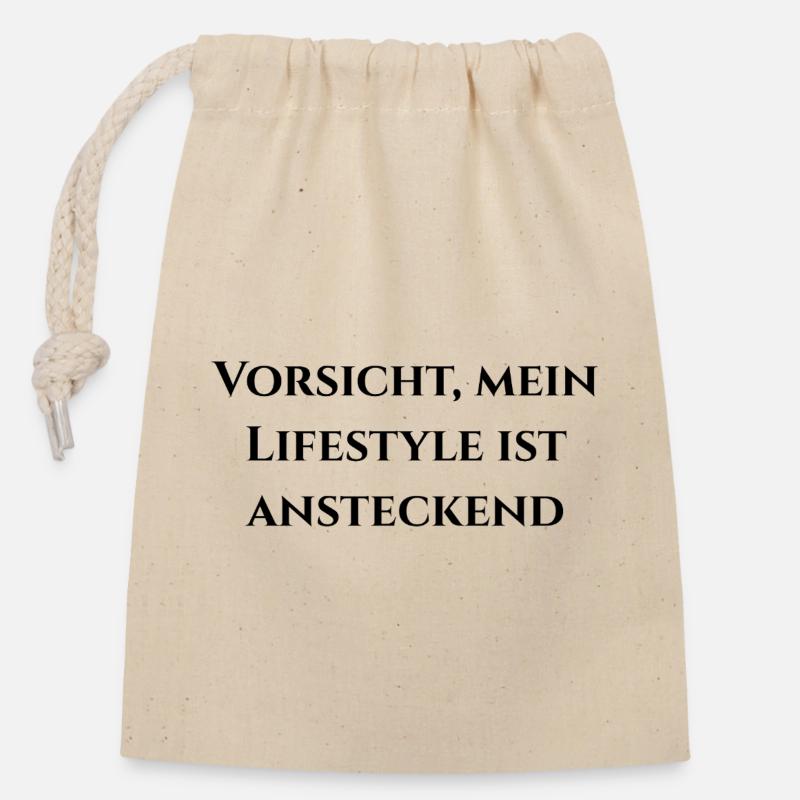 Achtung, Premium kommt durch - Verschließbarer Geschenkbeutel aus Baumwolle (14x20cm) - Natur