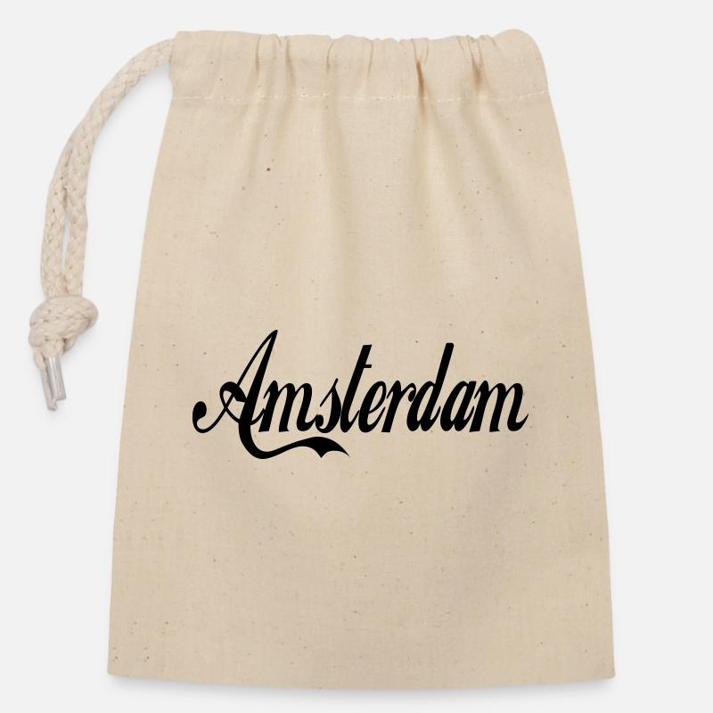 Amsterdam - couleur personnalisable - Sac cadeau en coton avec cordon (14 x 20 cm) - nature
