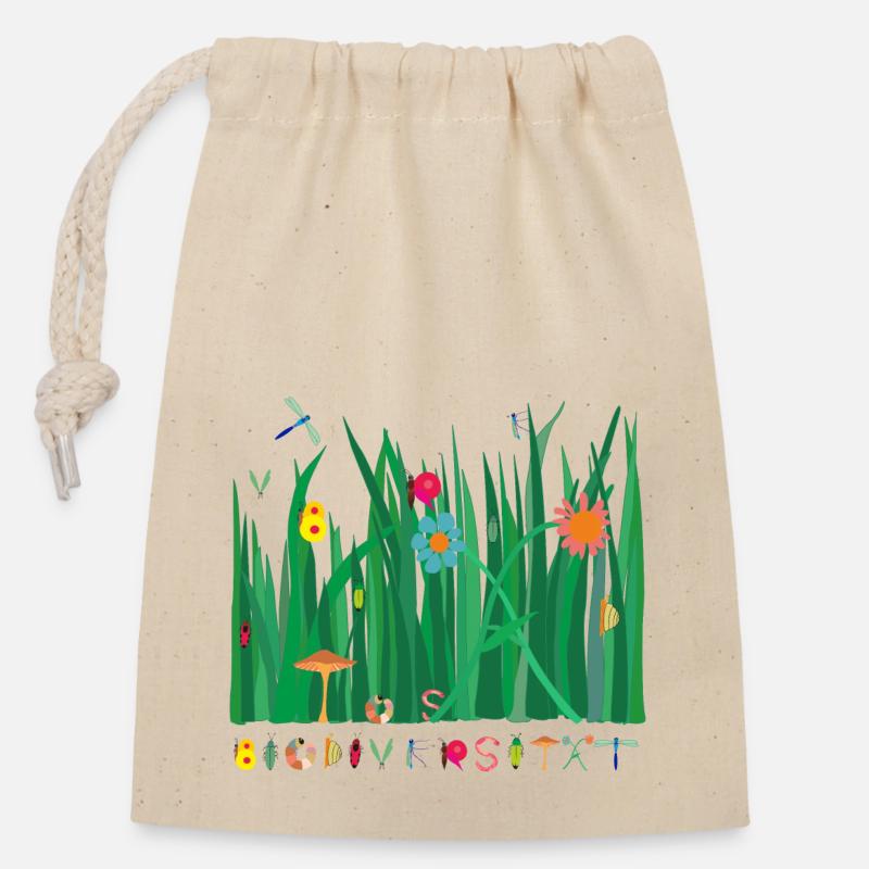 Prairie de biodiversité - Sac cadeau en coton avec cordon (14 x 20 cm) - nature