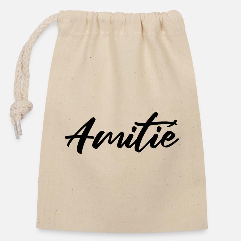 Amitie Script Design pour Vêtements - Sac cadeau en coton avec cordon (14 x 20 cm) - nature