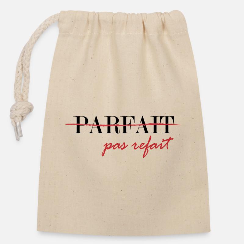Perfect, not redone (black) - Closable cotton gift bag (14x20cm) - nature