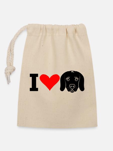 I Love Dogs (black) - Verschließbarer Geschenkbeutel aus Baumwolle (14x20cm) - Natur
