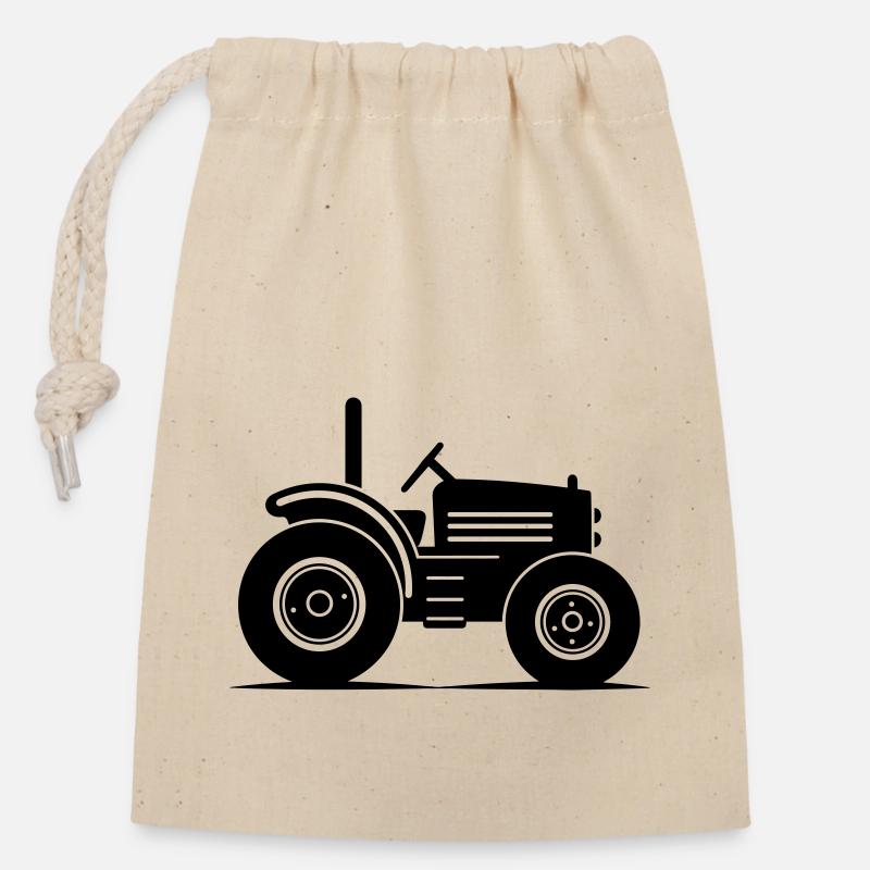 Tracteur - Sac cadeau en coton avec cordon (14 x 20 cm) - nature