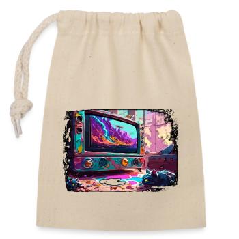TV / Television / Analogue / Tube TV / Retro - Closable cotton gift bag (14x20cm) - nature - Front