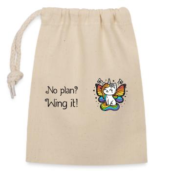Pas de plan ? Ailez-le ! Chat licorne ailé (coloré) - Sac cadeau en coton avec cordon (14 x 20 cm) - nature - Devant