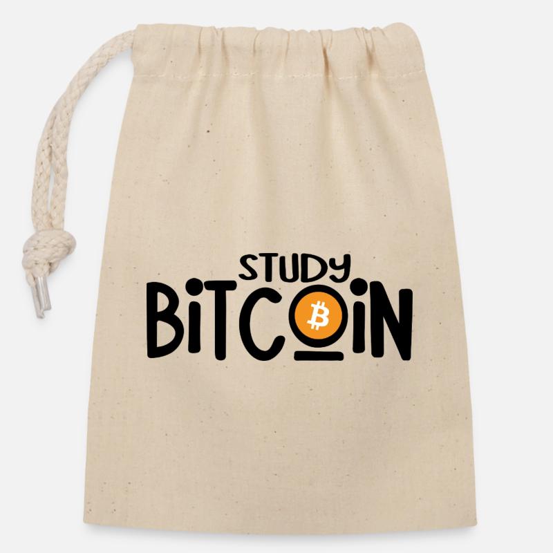 Study Bitcoin - Verschließbarer Geschenkbeutel aus Baumwolle (14x20cm) - Natur