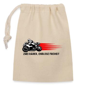 Zwei Räder, endlose Freiheit - Motorrad-Edition - Verschließbarer Geschenkbeutel aus Baumwolle (14x20cm) - Natur - Vorne