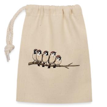 Five Birds on a Branch – Cute Illustration - Closable cotton gift bag (14x20cm) - nature - Front