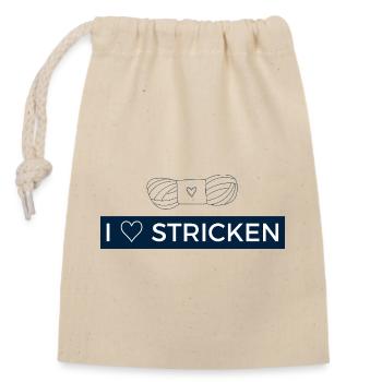I love Stricken - Ich liebe Stricken - Verschließbarer Geschenkbeutel aus Baumwolle (14x20cm) - Natur - Vorne