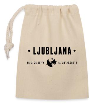 Ljubljana GPS-Koordinaten Globe Moderne Typografie - Verschließbarer Geschenkbeutel aus Baumwolle (14x20cm) - Natur - Vorne