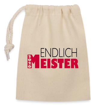 Endlich Meister 2026 - Verschließbarer Geschenkbeutel aus Baumwolle (14x20cm) - Natur - Vorne