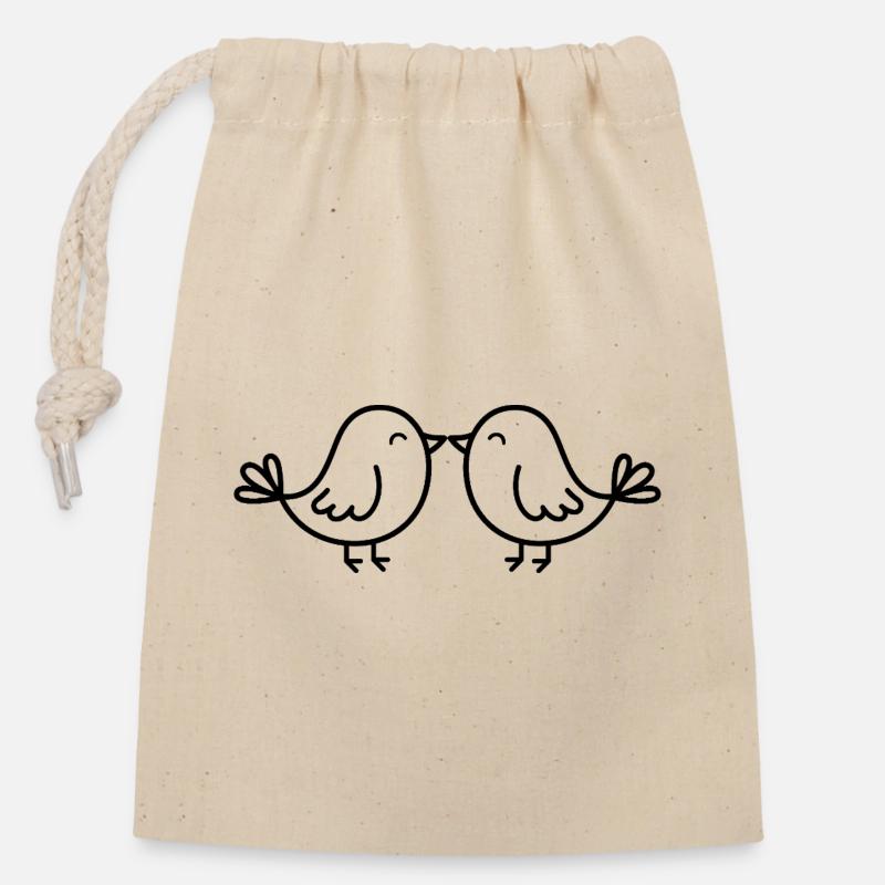 Cute Birds - Closable cotton gift bag (14x20cm) - nature