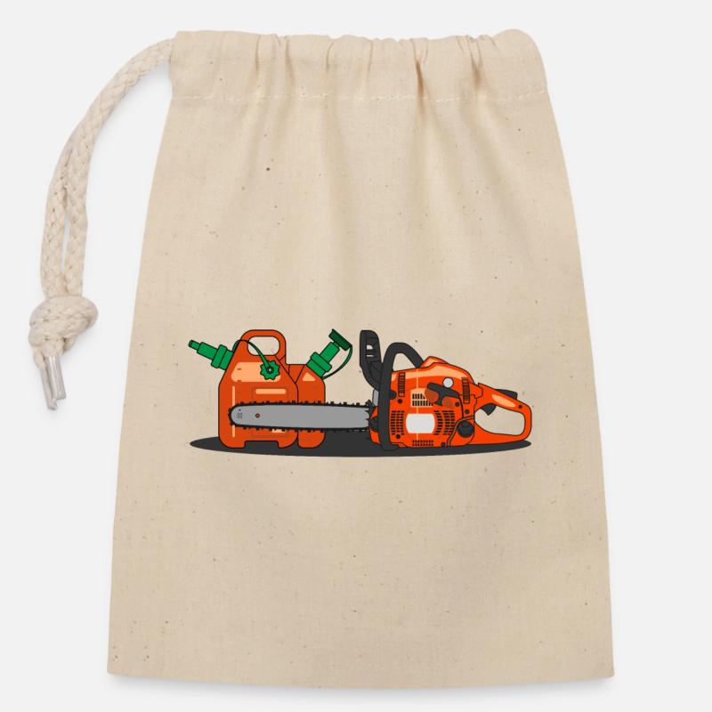 Tronçonneuse et conteneur combiné - Sac cadeau en coton avec cordon (14 x 20 cm) - nature