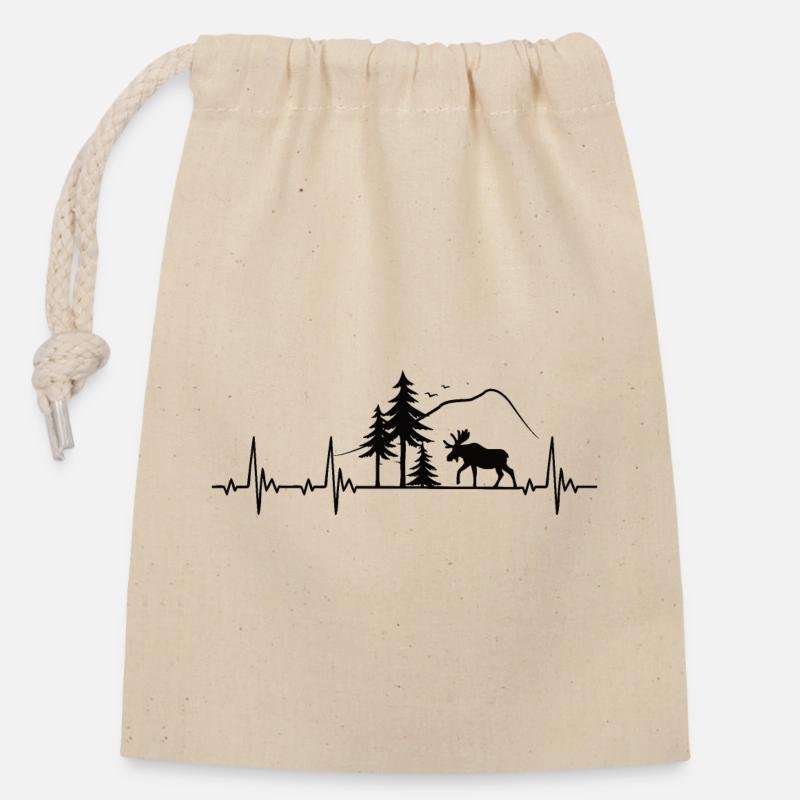 Elch Heartbeat Geschenk - Verschließbarer Geschenkbeutel aus Baumwolle (14x20cm) - Natur