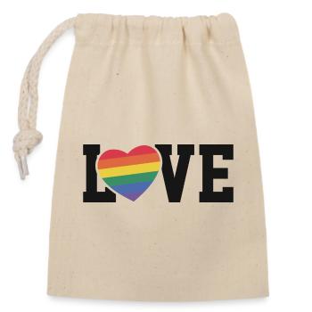 Love Regenbogen Herz - Verschließbarer Geschenkbeutel aus Baumwolle (14x20cm) - Natur - Vorne