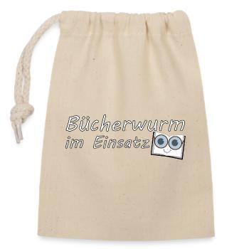 Bücherwurm Deluxe - Verschließbarer Geschenkbeutel aus Baumwolle (14x20cm) - Natur - Vorne