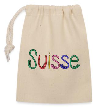 SCHWEIZ. HUMOR. LAND. FLAGGE - Verschließbarer Geschenkbeutel aus Baumwolle (14x20cm) - Natur - Vorne
