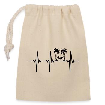 Heartbeat for relaxation, holidays and palm trees - Closable cotton gift bag (14x20cm) - nature - Front