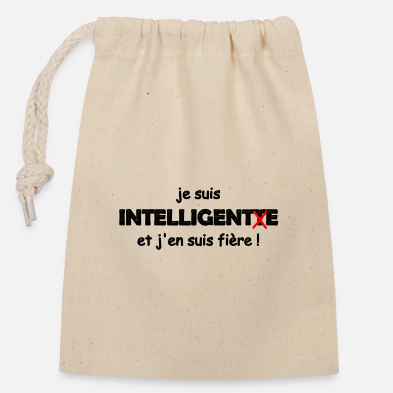 Proud to be smart - Closable cotton gift bag (14x20cm) - nature