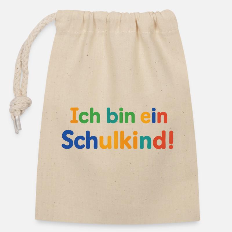 Ich bin ein Schulkind!  - Verschließbarer Geschenkbeutel aus Baumwolle (14x20cm) - Natur