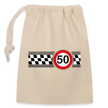 50s Race Check Motif Shirt - Closable cotton gift bag (14x20cm) - nature - Front