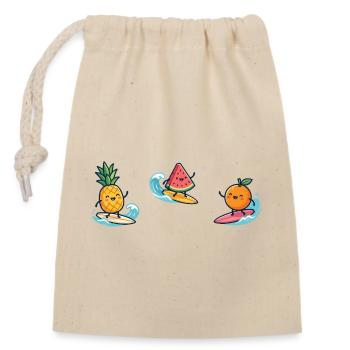 Ananas, Pastèque, Orange, Fruits, Surfer, Bath Fun - Sac cadeau en coton avec cordon (14 x 20 cm) - nature - Devant