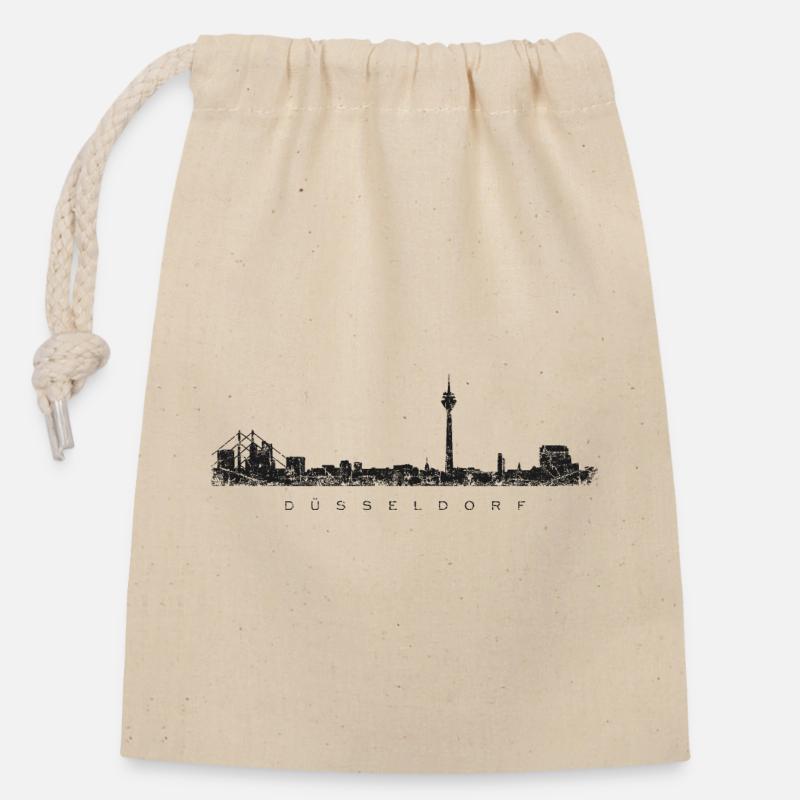 Düsseldorfer Skyline Düsseldorf (Vintage Schwarz) - Verschließbarer Geschenkbeutel aus Baumwolle (14x20cm) - Natur