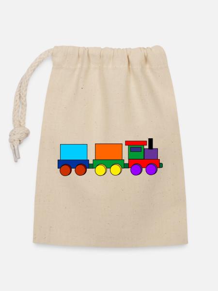 Spielzeugeisenbahn - Verschließbarer Geschenkbeutel aus Baumwolle (14x20cm) - Natur