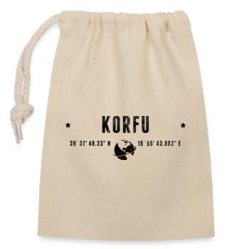 Corfu Stylized Geographical Coordinates - Closable cotton gift bag (14x20cm) - nature - Front