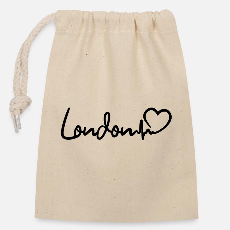 Londres Heartbeat - Sac cadeau en coton avec cordon (14 x 20 cm) - nature