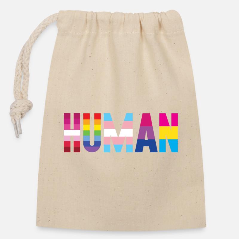 Pride Month LGBT - We Are All Human - Closable cotton gift bag (14x20cm) - nature