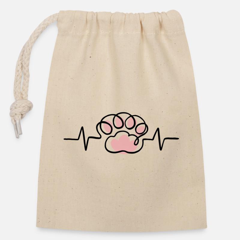 Patte de chat et rythme cardiaque ECG - Sac cadeau en coton avec cordon (14 x 20 cm) - nature