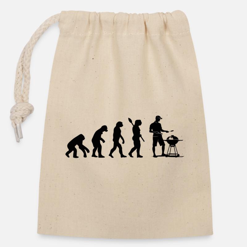 Funny Human Evolution Grill Master BBQ Lover - Closable cotton gift bag (14x20cm) - nature