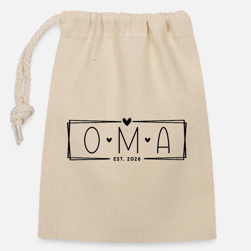 Oma Est. 2026 - Verschließbarer Geschenkbeutel aus Baumwolle (14x20cm) - Natur