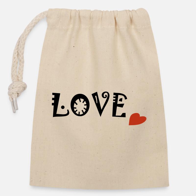 Amour - Sac cadeau en coton avec cordon (14 x 20 cm) - nature
