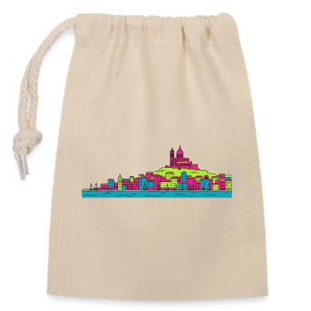 Marseille City Skyline Basilika Moderne Linienkunst - Verschließbarer Geschenkbeutel aus Baumwolle (14x20cm) - Natur - Vorne