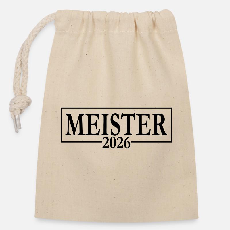 Meister 2026 Meisterschaft - Verschließbarer Geschenkbeutel aus Baumwolle (14x20cm) - Natur