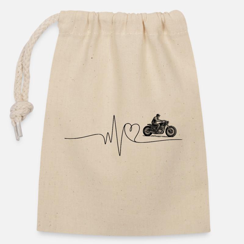 A heartbeat for motorcycles - Closable cotton gift bag (14x20cm) - nature