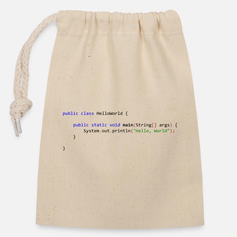 Bonjour tout le monde en Java - Sac cadeau en coton avec cordon (14 x 20 cm) - nature